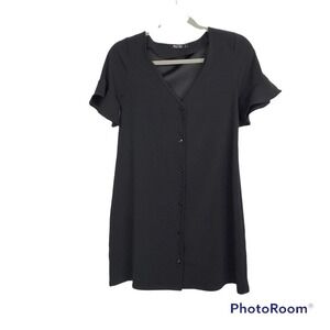 Nasty Gal Linen Button Down Short Sleeve Mini Dress black size 0